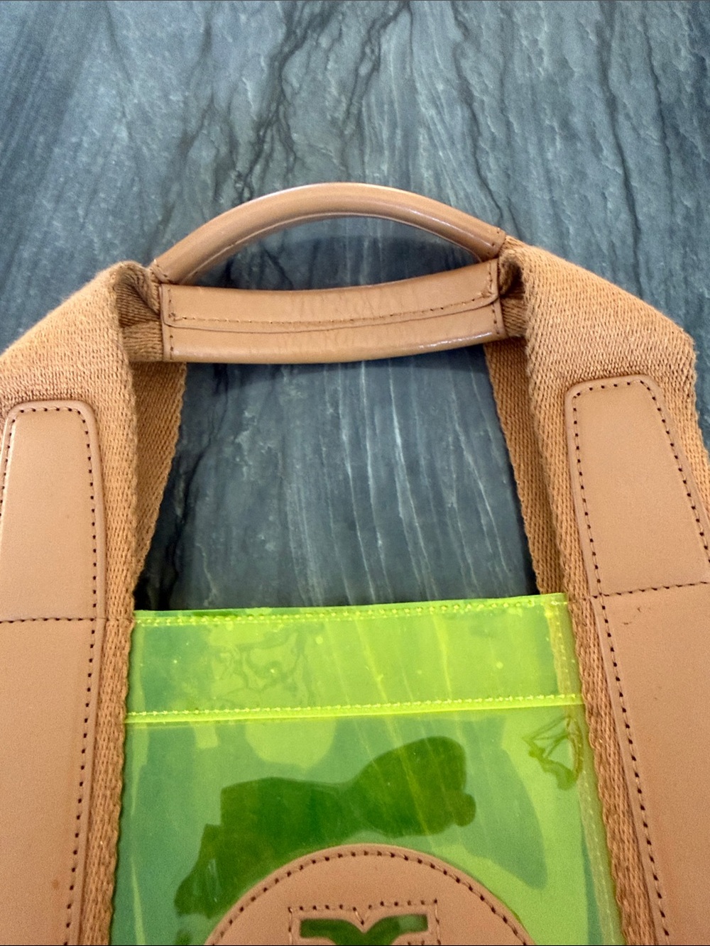 Tory Burch Neon Yellow Clear Tote with Tan Trim - Picture 2 of 11